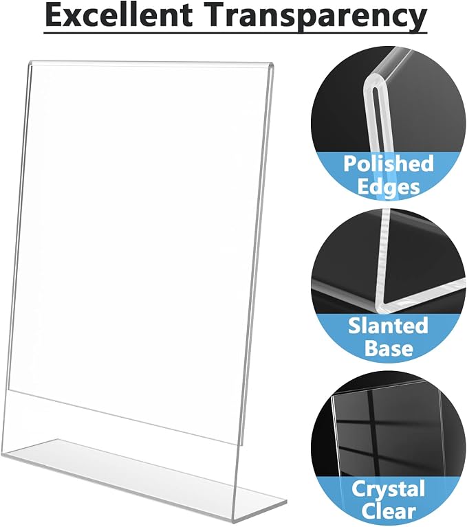MaxGear Acrylic Sign Holder, 8.5 x 11 Slant Back Display Stand, 30 Pack | Clear - Image 3