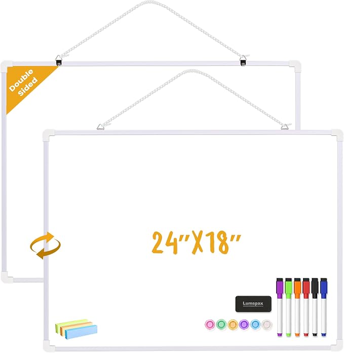 Dry Erase Board for Wall, 6 Magnets and 3 Mini Sticky Notes, Large White Board by Lumspax