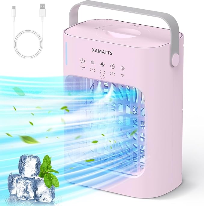 Portable Air Conditioners Cooling Fan, 3 Speeds Evaporative Mini Air Conditioner Portable, 700ml Portable AC Air Cooler, Personal Air Conditioner for Bedroom,Room,Office,Camping-Pink-DeskLoop Office