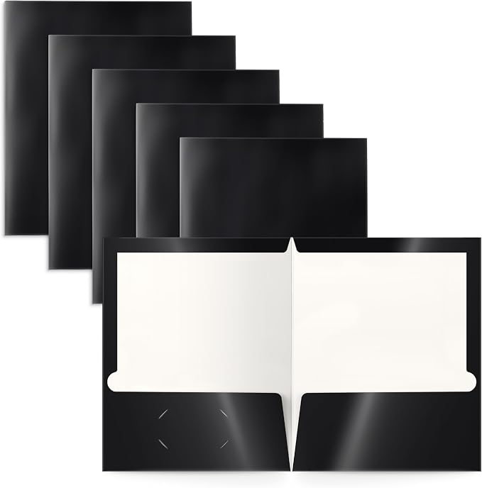Better Office Products 2 Pocket Glossy Laminated Black Paper Folders, Letter by BetterOfficeProducts