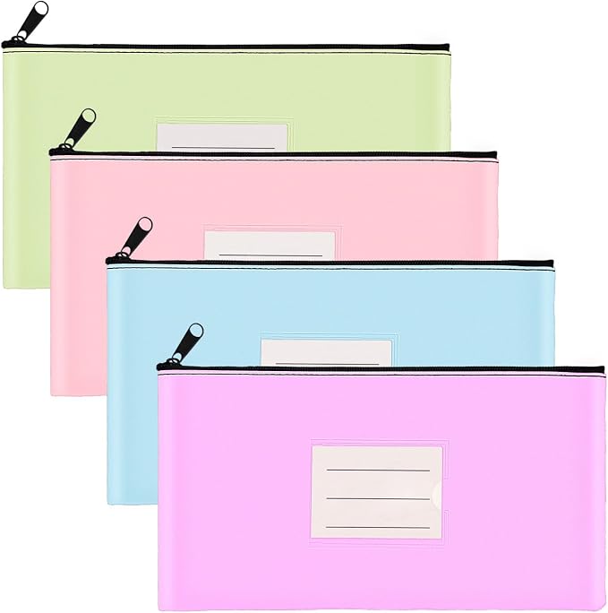 4-Pack Money Bags with Zipper 11 x 6 Inches, Bank Deposit Bag, PU Leather Cash by COZEFFIC