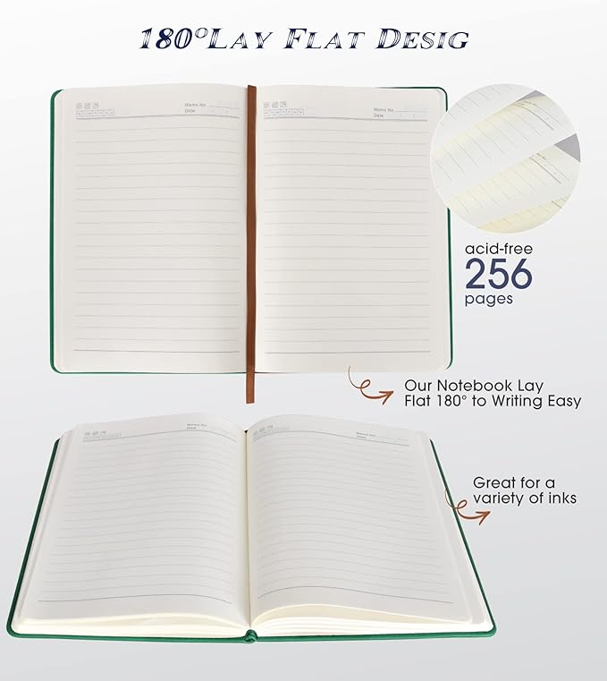 Lined Journal Notebook for Women Men,256 Pages A5 Hardcover Leather Journals for Writing,Travel,Business,Work & School,College Ruled Notebooks for Note Taking,Diary Notepad 5.7"×8.3"(green)-DeskLoop Office