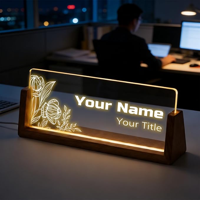 Custom Desk Name Plate, Light Up Acrylic Office Sign, Personalized Gift by PersonalizedGifts