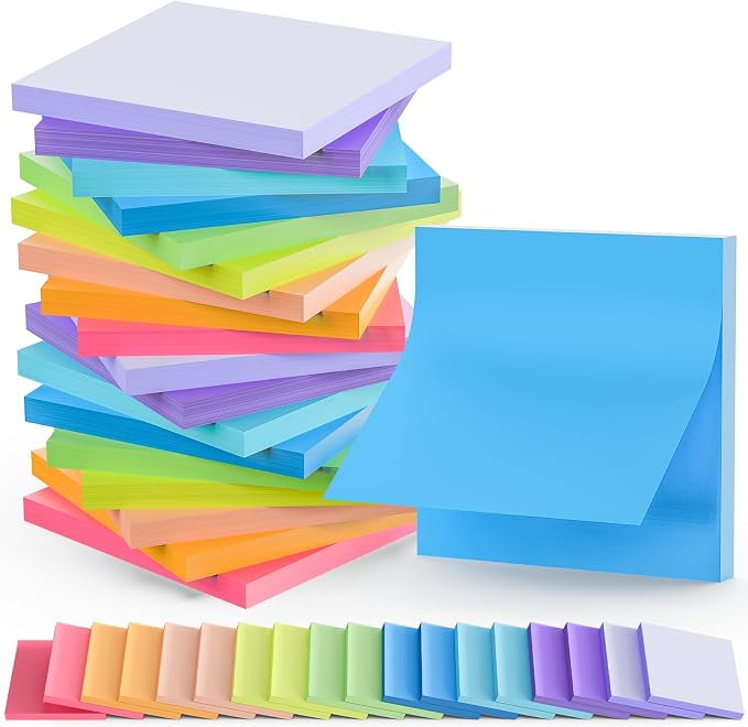 Stick Notes 3x3, Bright Color Stick Notes, 36 Pads, Super Sticky & Recyclable by BukSuk