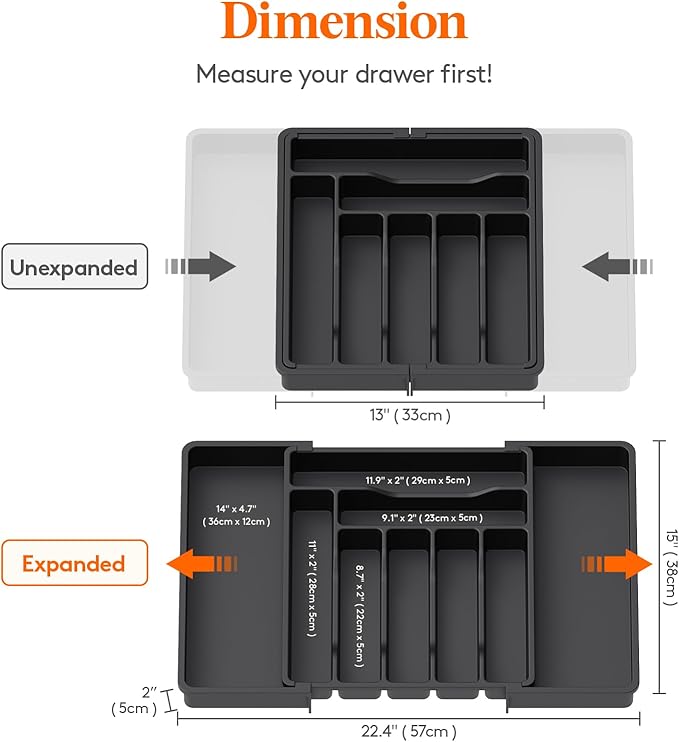 Lifewit Utensil Organizer for Kitchen Drawer, Expandable Cooking Silverware Tray - Image 3