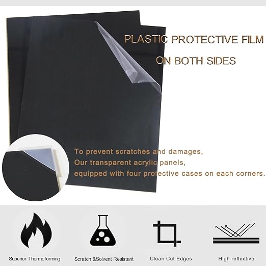 4 Pieces Black Acrylic Sheet, 12 x 12 Inch 1/8 Inch Thick, Home Decor, Display - Image 3