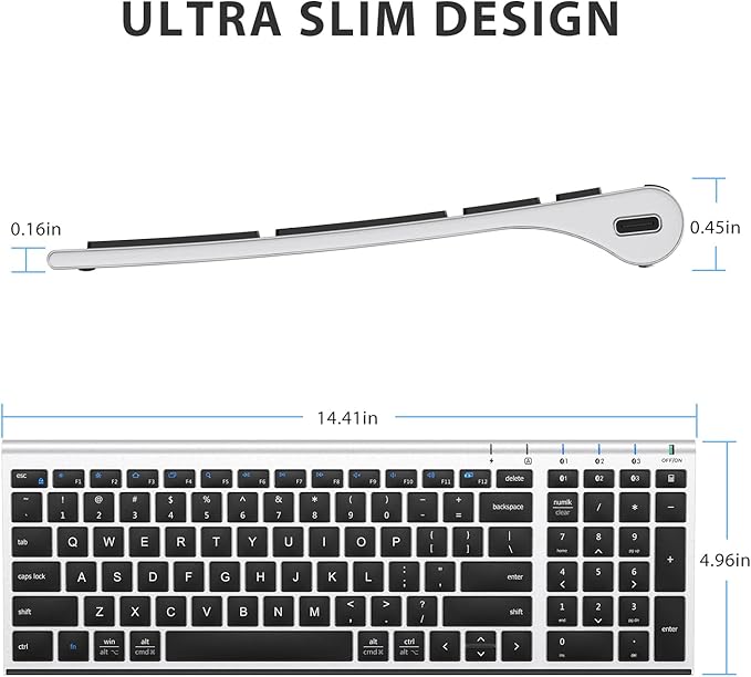 iClever BK10 Bluetooth Keyboard, Universal Bluetooth 5.1 Wireless Keyboard with Number Pad, Ergonomic Design, Multi-Device Compatibility, Stable Connection for Mac, iPad, iPhone, Android, Windows-DeskLoop Office