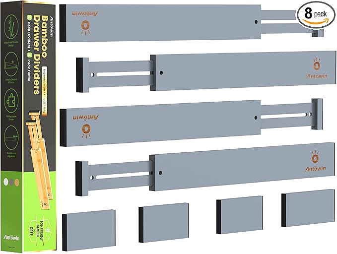 ANTOWIN Bamboo Drawer Dividers Organizers, Expandable Drawer Separators Splitter,17-22 inches Long Adjustable Spring-loaded Organizer for Large Utensil, Clothes, Tools Drawers (Grey)-DeskLoop Office