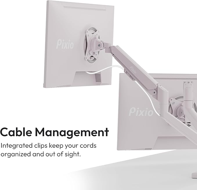 Pixio PS1D Wave Pink Dual Monitor Arm Stand Desk Mount - Fits up to 32 inches Monitors and up to 19.8lbs. VESA Compatibility and Integrated Cable Management-DeskLoop Office