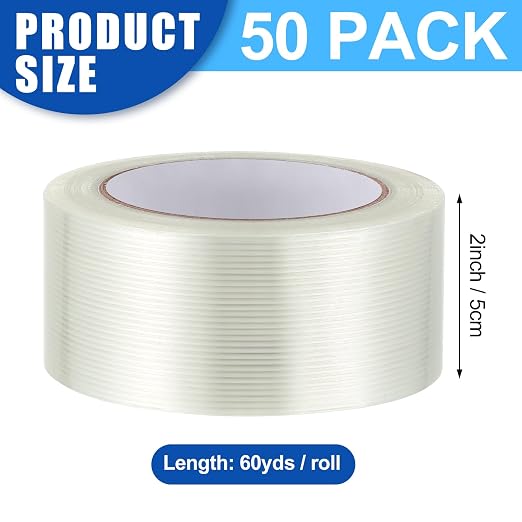 Treela 50 Rolls Strapping Tape 2 Inch X 60 Yards 5.5 Mil Fiberglass Filament - Image 2