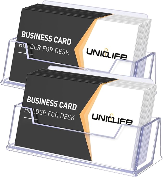 Uniclife 2 Pack Acrylic Business Card Holder for Desk 1 Slot Clear Business Card Display Stand for Men & Women Desktop Business Card Organizer Card Stand for Office Home Exhibition, 60 Card Capacity-DeskLoop Office