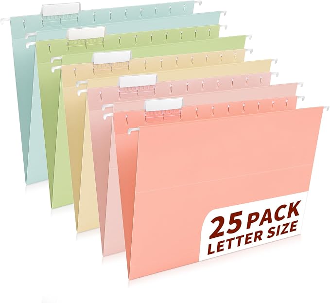 25-Pack Pastel Hanging File Folders, Letter Size by Jowaia