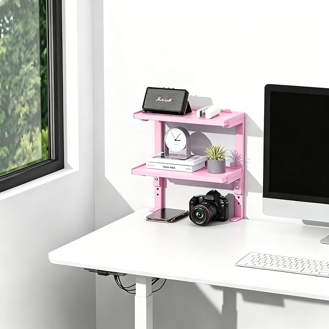 2-Tier Desk Shelf, Expandable Under Desk Storage, Clamp on Desk Shelf, Desktop - Image 7