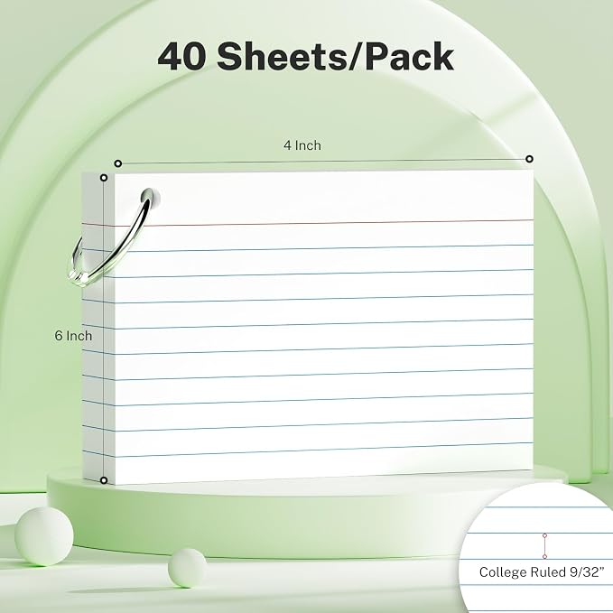 160 Pcs Index Cards with Ring 4 x 6 Inch Colored Heavyweight Ruled Flash Cards - Image 2