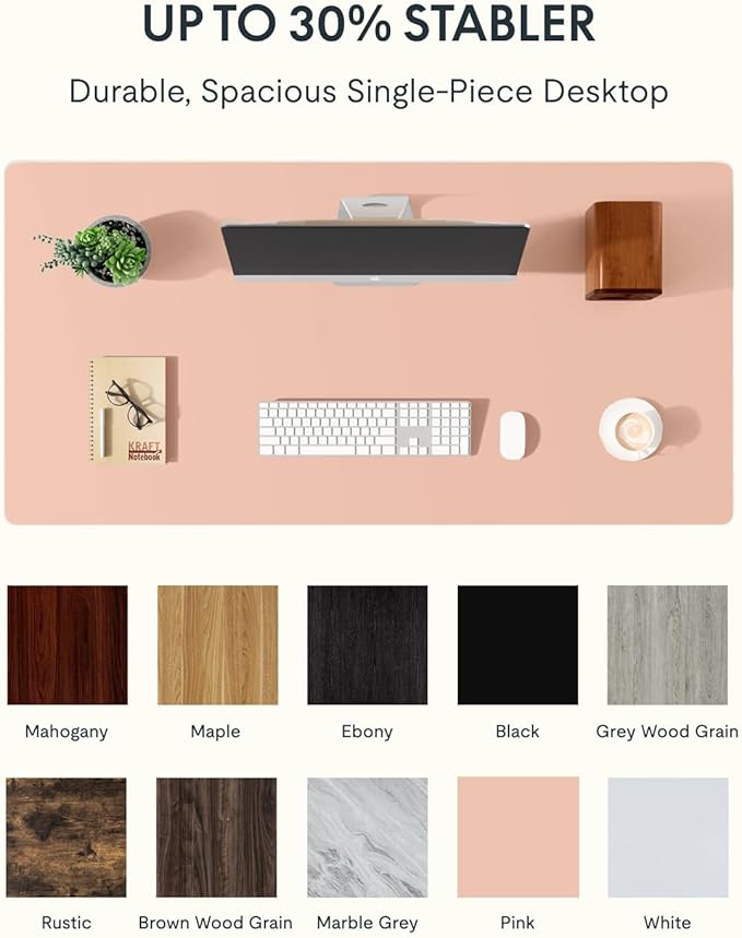 FLEXISPOT EN1 One-Piece Standing Desk, 48 x 24 Inches Electric Height Adjustable Desk for Home Office (White Frame + Pink Desktop)-DeskLoop Office