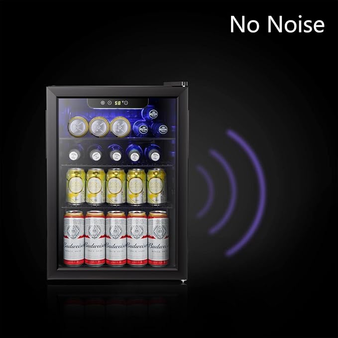 Antarctic Star Beverage Refrigerator Cooler-85 Can Mini Fridge Glass Door for Soda Beer Wine Stainless Steel Glass Door Small Drink Dispenser Digital Display for Home, Office Bar,2.4cu.ft-DeskLoop Office