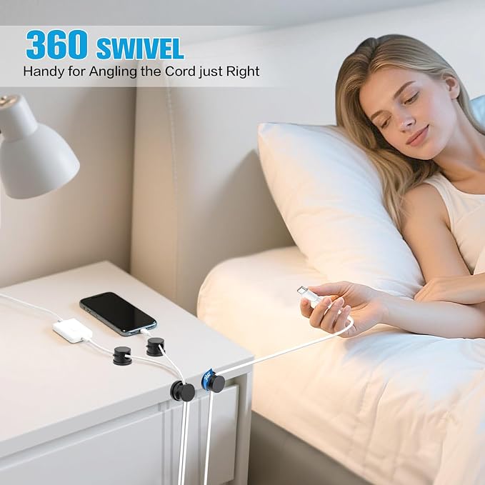 6PC Cord Organizer Holder, 360° Rotatable Spring Cable Clips, Strong Adhesive - Image 2
