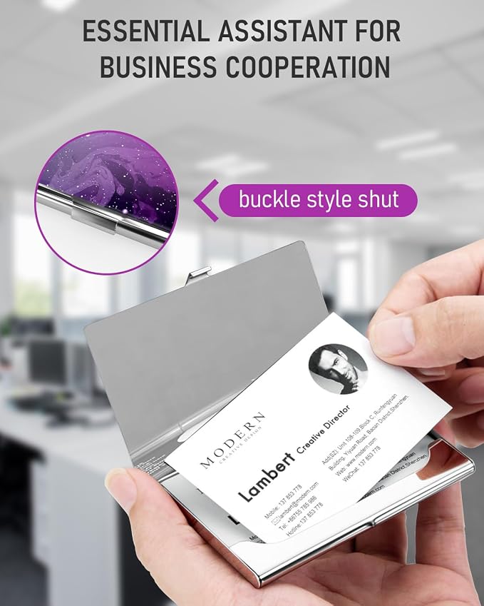 Business Card Metal Slim Organizer, Professional Stainless Steel Square Pocket - Image 5