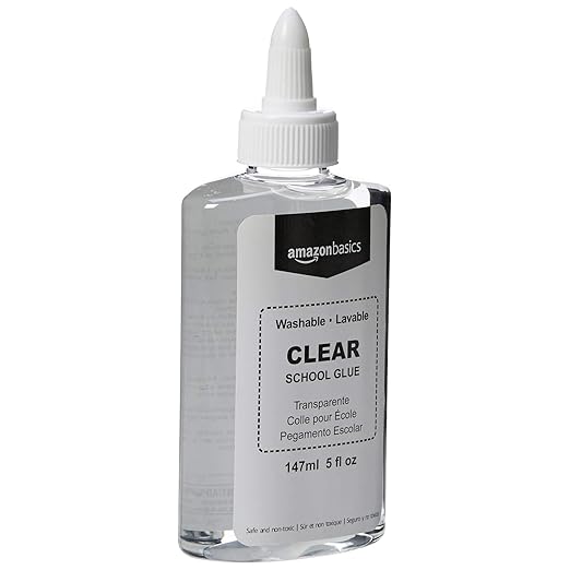 Amazon Basics Washable Liquid School Glue, 5 oz Bottle, 147ml, 6-Pack, Clear