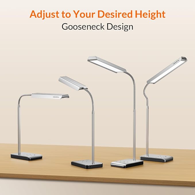LED Desk Lamp, 12W Reading Desk Lamp for Office Home with 60 Lighting Modes, Touch Control & Timer Function, 750LM Bright Eye-Caring Gooseneck Desk Light Table Lamp for Study, Work, Silver-DeskLoop Office
