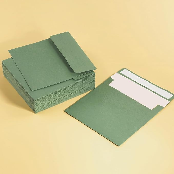 50 Pack 6 x 6 Square Envelopes Self Seal, Sage Green | - Image 6