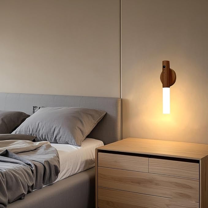LANDGOO Motion Sensor Night Light RGB & Touch Control | USB-C Rechargeable Wooden Wall Sconce | Bathroom/Bedroom Light for Hallway, Stairs, Closet, Kids Room, Vanity, (Walnut Wood)-DeskLoop Office