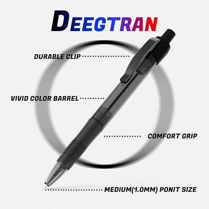 deegtran Pens Bulk, 30 Pack No Bleed Black Ink Click Pens - Image 2