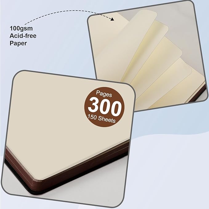 Fetinar 300 Pages Leather Blank Journal Notebook, Softcover Leather Blank - Image 3