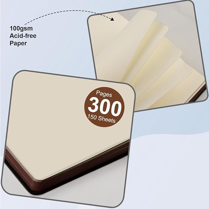 Fetinar 300 Pages Leather Blank Journal Notebook, Softcover Leather Blank - Image 3
