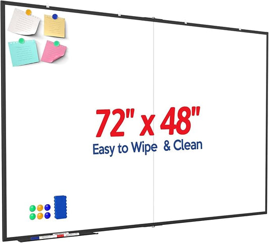 Large Whiteboard, Double Magnetic White Board for Wall, Dry Erase Whiteboard with Calendar for Office Home & School (Black, 72x48 inch)