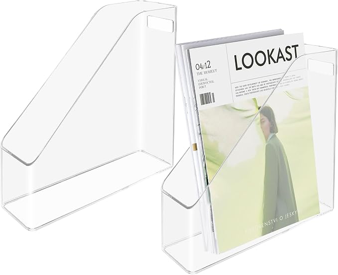 2 Pcs Acrylic Magazine File Holder Clear Plastic Magazine Holder by YEUIKERR