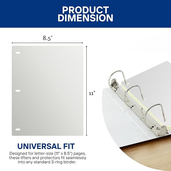 Full Page Flat Sheet Lifters, Letter Size 11 X 8.5 Inch, 3-Hole Binder - Image 2