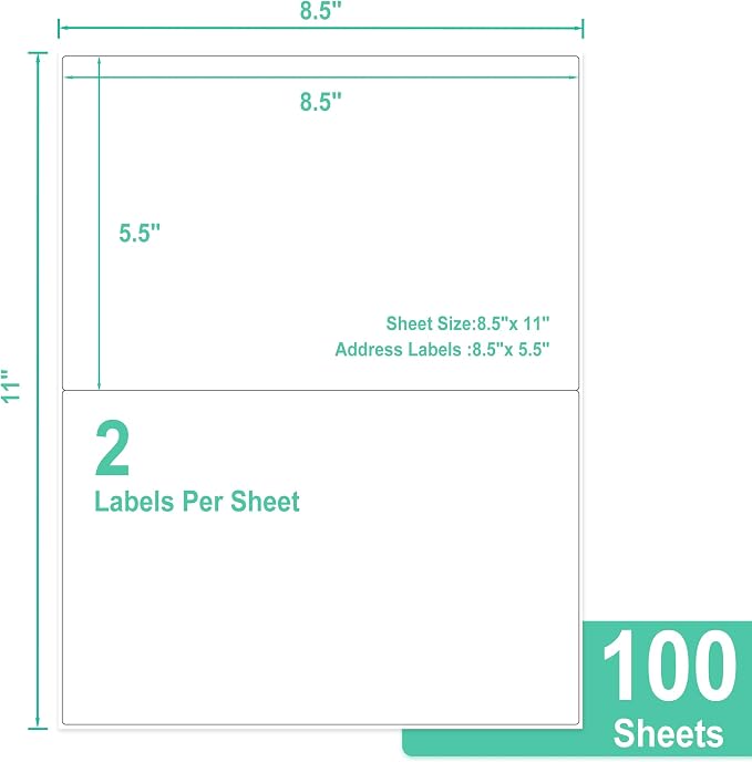 L LIKED 200 Half Sheet Shipping Labels, 2 per Sheet, 200 Labels, 5.5 x 8.5 inch - Image 3