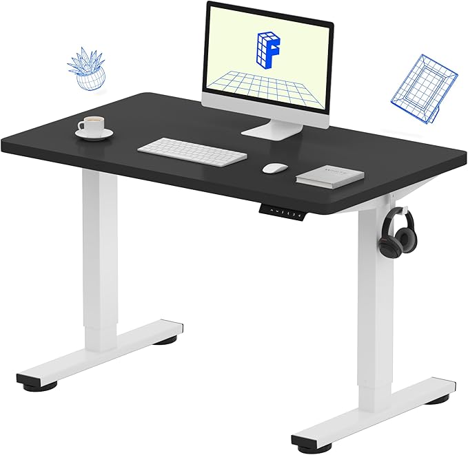 FLEXISPOT EN1 One-Piece Standing Desk, 40 x 24 Inches Large Height Adjustable Desk, Electric Sit Stand Desk Home Office Table Computer Workstation (White Frame + Black Desktop, 2 Packages)-DeskLoop Office
