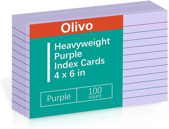 Purple Index Cards 4x6 Lined Ruled Flash Note Cards 100 Count, 220 GSM Heavy by Unknown