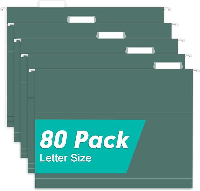 HERKKA Hanging File Folders, 80 Pack Reinforced Letter Size Hanging Folders by HERKKA