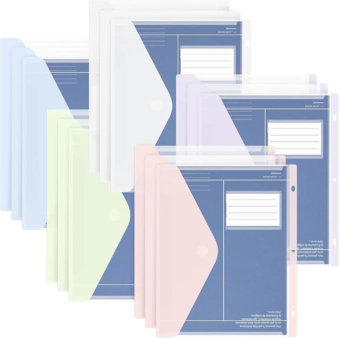 15 Pack Binder Pockets, Heavyweight Clear Plastic Folders by WORPSON