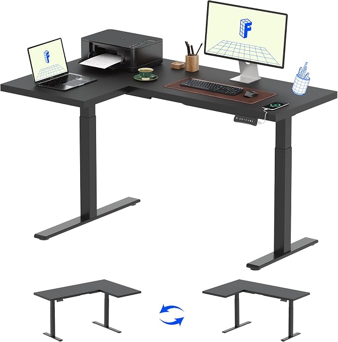 FLEXISPOT Pro Corner Desk Dual Motor L Shaped Computer Electric Standing Desk by FlexiSpot