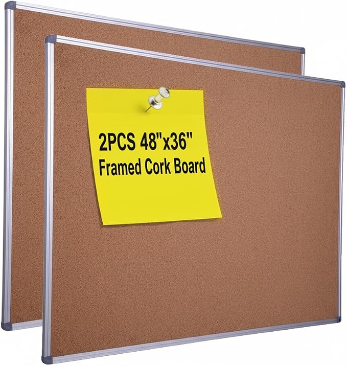 2-Pack Cork Notice Board 48 x 36 Inch, Aluminum Frame Bulletin Board by DexBoard