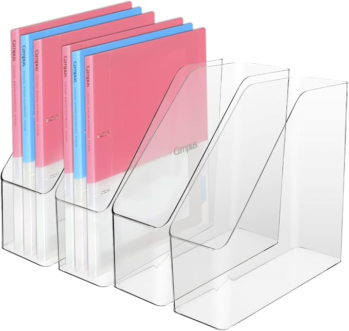 4Pcs Clear Acrylic Magazine File Holder, Plastic Vertical File Folder Storage by IBEQUEM