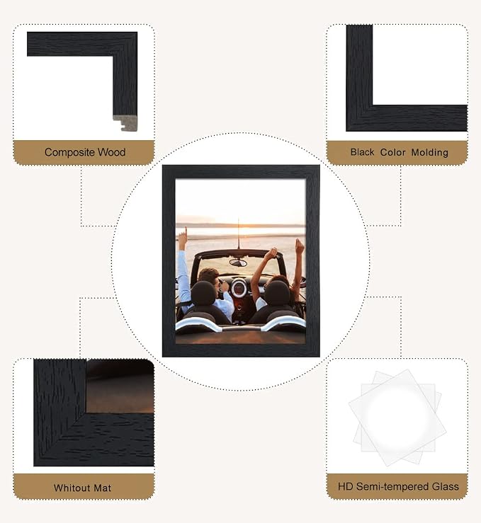 ELSKER&HOME 8x10 Picture Frame Black Set of 6 Glass | Multi Photo Frames Collage - Image 6
