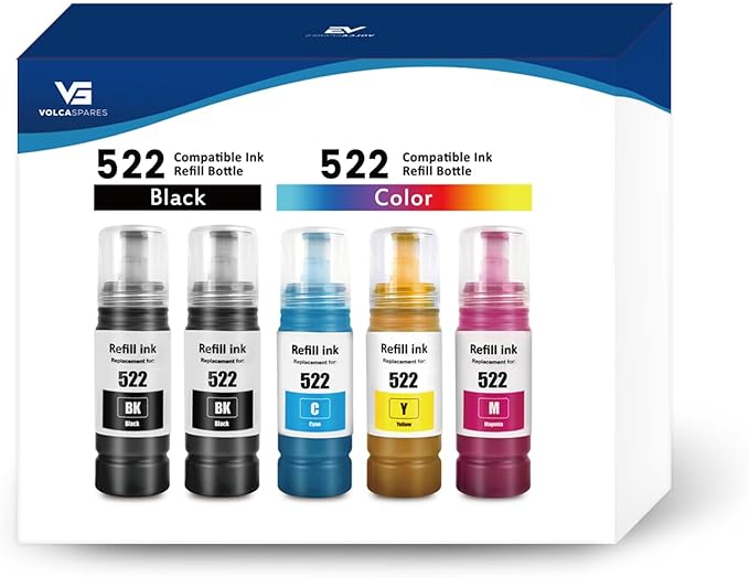 T522 522 Ink Refill Bottles for Epson EcoTank Printers ET-2800 ET-4800 ET-4700 ET-2400 ET-2720 ET-2803 (2 Black, 1 Cyan, 1 Magenta, 1 Yellow)-DeskLoop Office