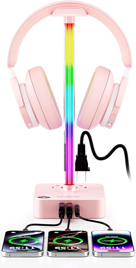 cozoo Gifts for Teen Girls Cute Pink RGB Headphone Stand & Charging Station by COZOO