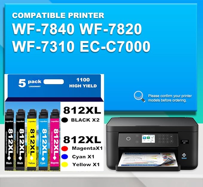 812XL Remanufactured for Epson 812XL Ink cartridges Combo Pack for Epson 812 T812 XL for Epson Workforce Pro WF-7840 WF-7820 WF-7310 EC-C7000 Printer 5 Pack 2 Black 1 Cyan 1 Magenta 1 Yellow-DeskLoop Office