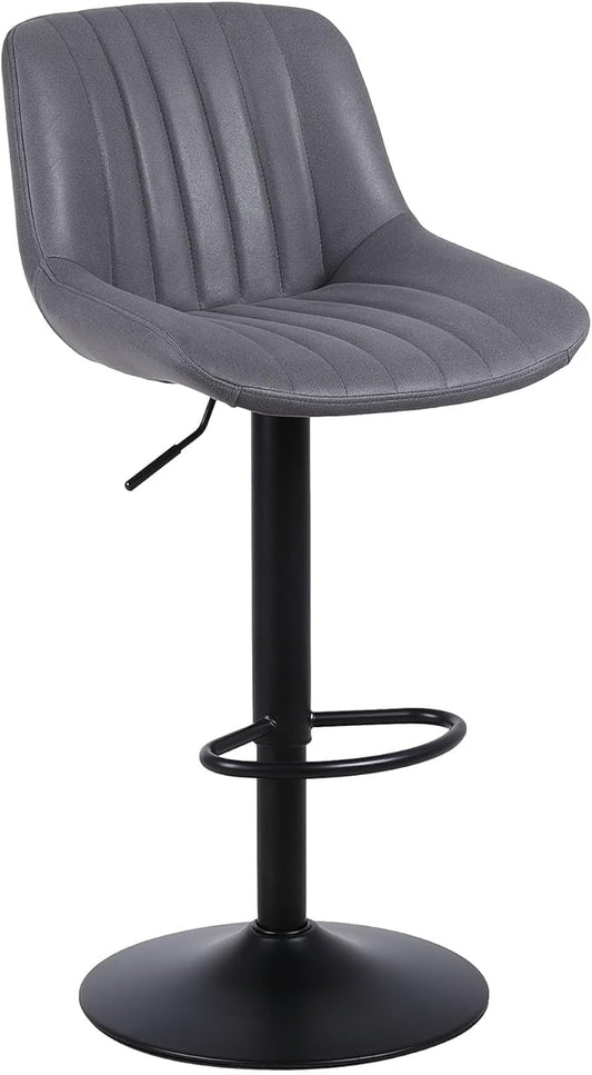 Bar Stools Set of 1, Swivel Counter Height Barstools with Back, Adjustable PU Leather Bar Chairs, Modern Armless Kitchen Island Stool, Dark Grey-DeskLoop Office