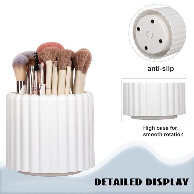 Anyoifax 360 Rotating Makeup Brush Holder 7 Slots Make Up Brush Organizer Removable Spinning Cosmetic Brushes Storage Pen Holder for Vanity, Dresser, Desk, White-DeskLoop Office