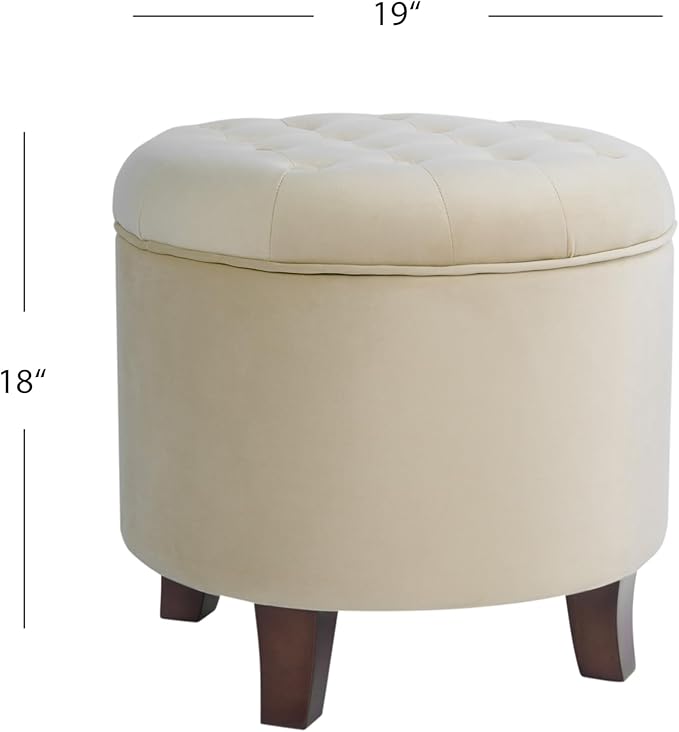 Homepop Home Decor | Upholstered Round Velvet Tufted Foot Rest Ottoman | Ottoman with Storage for Living Room & Bedroom | Decorative Home Furniture, Cream-DeskLoop Office