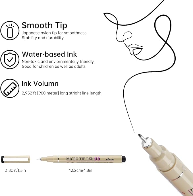 [24 Colors] 05 Micro, Fineliner Pen Set Ink, Fine Point Pen,Multi-liner, Sketching, Anime,Artist Illustrating/Technical Drawing, Office Documents…-DeskLoop Office