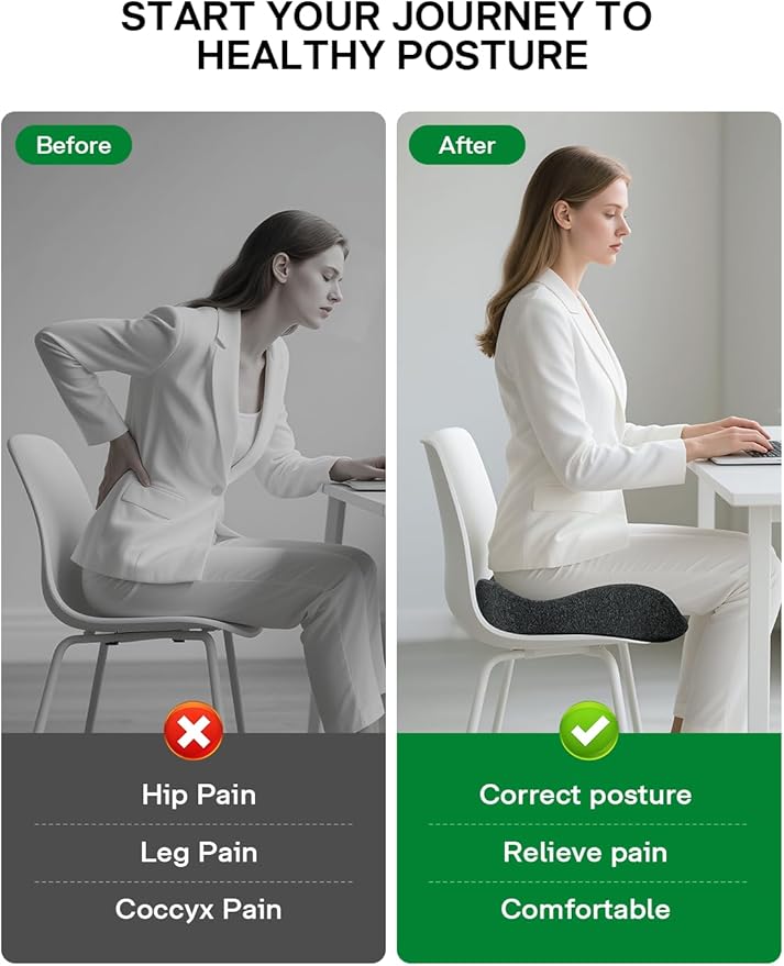 Seat Cushion, SC 100B Seat Cushions for Office Chairs, Car Seat, Wheelchair - Sciatica & Tailbone & Coccyx Pain Relief Pillow for Driver Sedentary People（Size:17 * 14.6 * 3.54 in-Black-DeskLoop Office