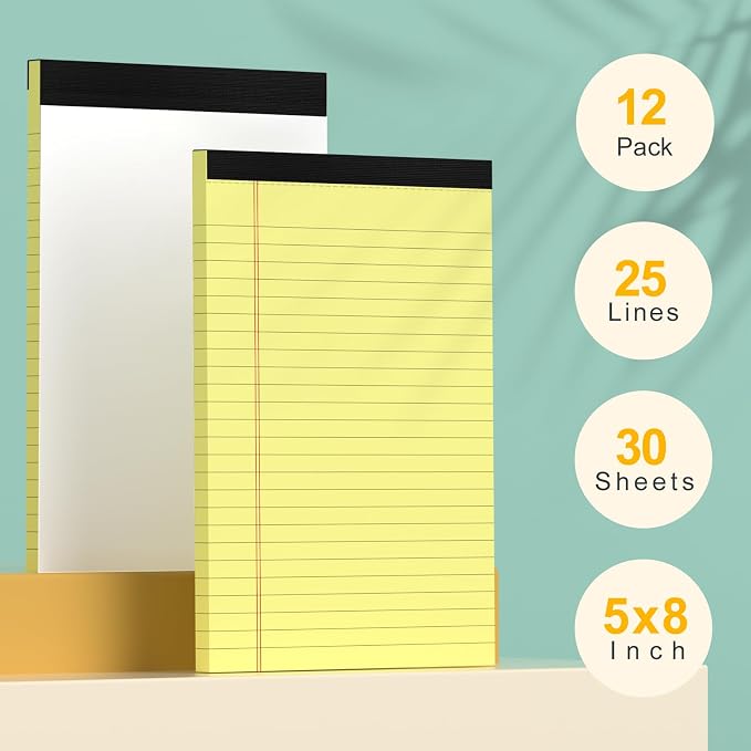 Small Yellow Legal Pads 5×8 – 12 Pack College Ruled Notepads - Image 2